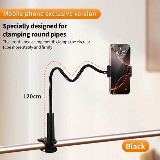 Adjustable Gooseneck Phone Holder with Arc Clamp for Round Pipes - Flexible Bed Phone Stand